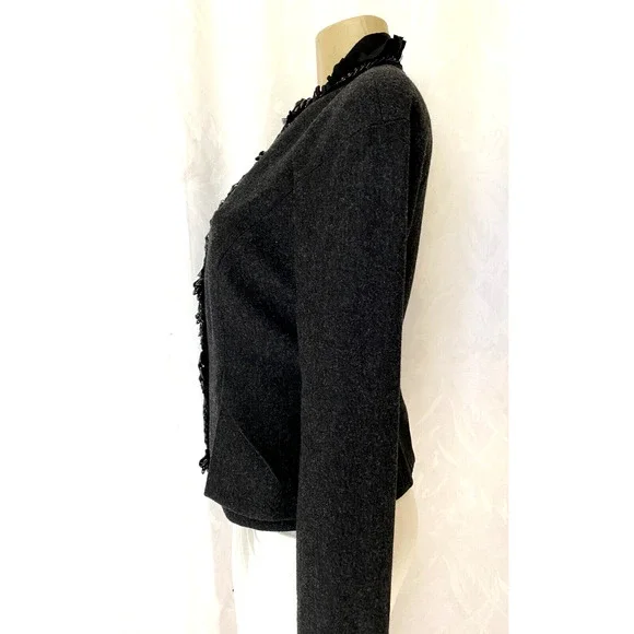 NWOT Magaschoni Collection Embellished Wool Blend Blazer Jacket Charcoal… - Picture 3 of 6